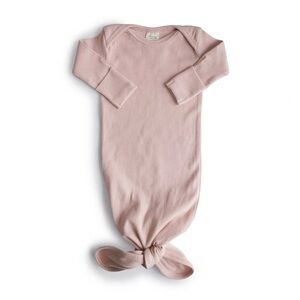 Mushie 0-3M blush pink ribbed organic cotton knotted gown